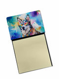 Siberian Husky Hippie Dawg Watercolor Sticky Note Holder Refillable Dispenser Desk Accessory 3x3 Pad Gift
