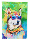 Siberian Husky Hippie Dawg House Flag 28x40 Porch Sleeve Pole Decorative Outside Yard Banner Artwork Wall Hanging, Polyester