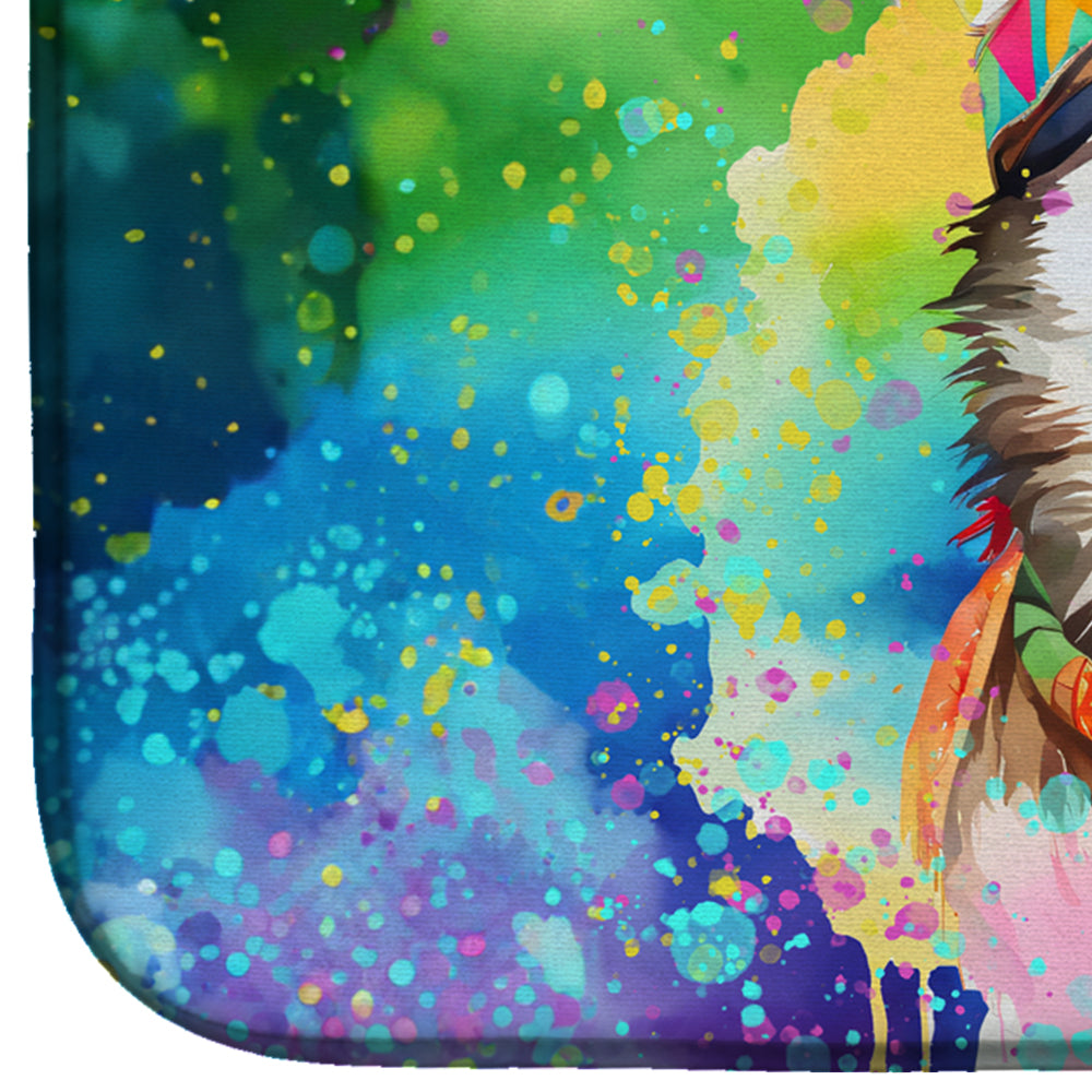 Siberian Husky Hippie Dawg Dish Drying Mat Absorbent Dish Drying Mat Pad for Kitchen Counter Dish Drainer Mat for Countertop, 14 x 21", Multicolor