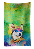Siberian Husky Hippie Dawg Kitchen Towel Velour Plush Front and Cotton Loop Back Machine Washable