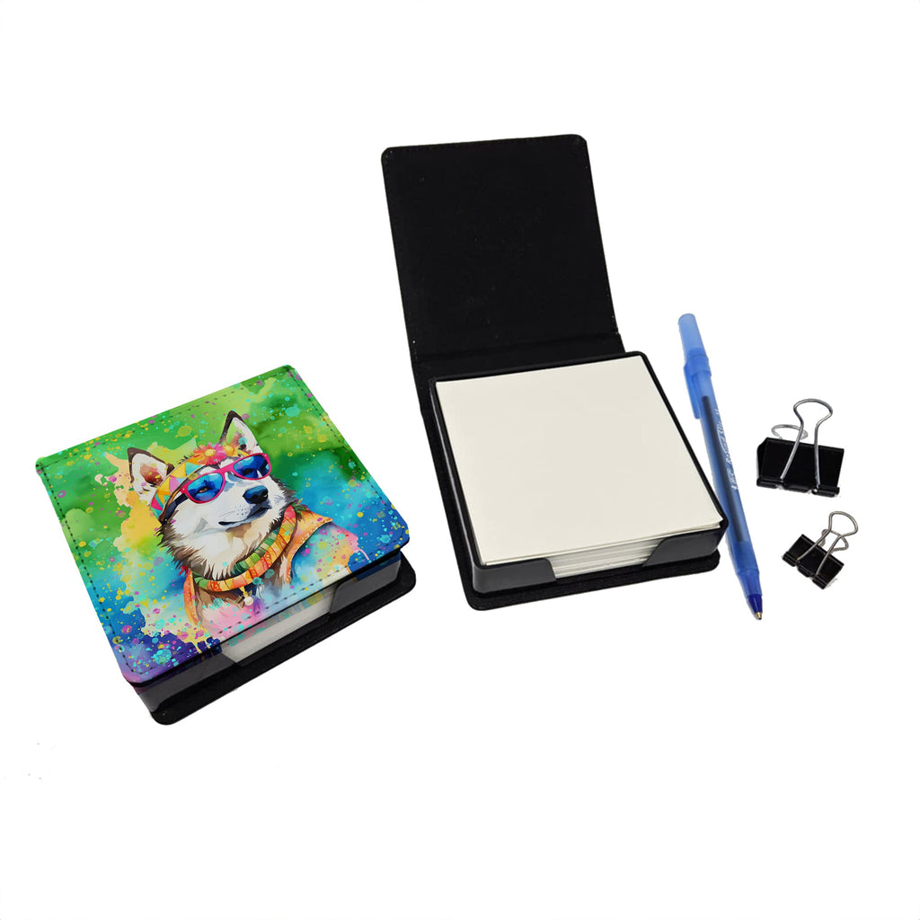 Siberian Husky Hippie Dawg PU Leather Note Paper Holder with Artist-Designed Cover, Desk Accessory, Office Gift