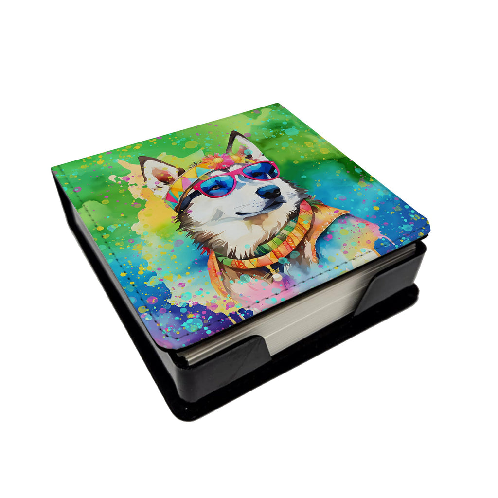 Siberian Husky Hippie Dawg PU Leather Note Paper Holder with Artist-Designed Cover, Desk Accessory, Office Gift