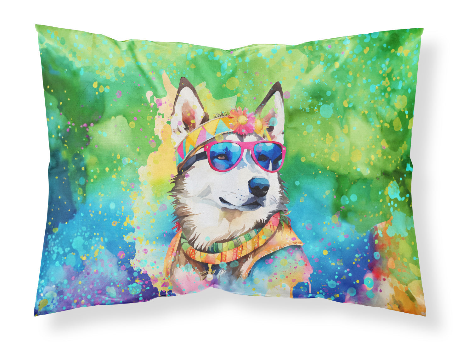Siberian Husky Hippie Dawg Standard Pillowcase Lightweight Super Soft Easy Care Decorative Artwork Pillowcase, Standard