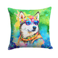 Siberian Husky Hippie Dawg Decorative Throw Pillow 14x14 Indoor Outdoor Accent Cushion, Fabric Cover with Insert for Sofa, Bed, Porch & Living Room