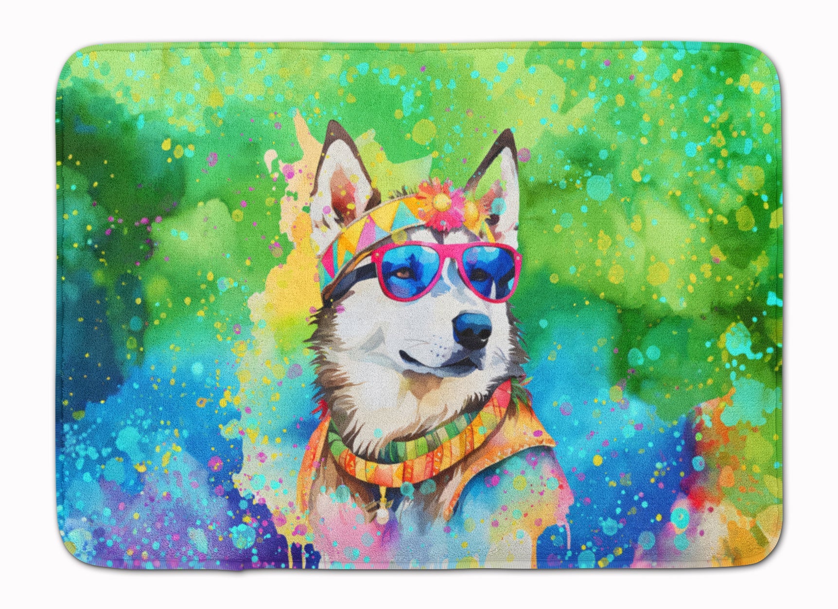 Siberian Husky Hippie Dawg Memory Foam Kitchen Mat Machine Washable Anti-Fatigue Cushion Comfort Bath or Kitchen Rug