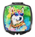Siberian Husky Hippie Dawg Compact Mirror Decorative Travel Makeup Mirror for Women Girls Gifts Pocket Makeup Mirror Folding Handheld