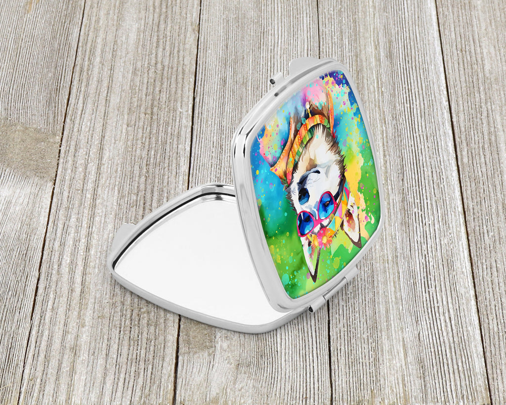 Siberian Husky Hippie Dawg Compact Mirror Decorative Travel Makeup Mirror for Women Girls Gifts Pocket Makeup Mirror Folding Handheld