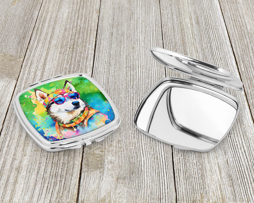 Siberian Husky Hippie Dawg Compact Mirror Decorative Travel Makeup Mirror for Women Girls Gifts Pocket Makeup Mirror Folding Handheld