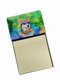 Siberian Husky Hippie Dawg Watercolor Sticky Note Holder Refillable Dispenser Desk Accessory 3x3 Pad Gift