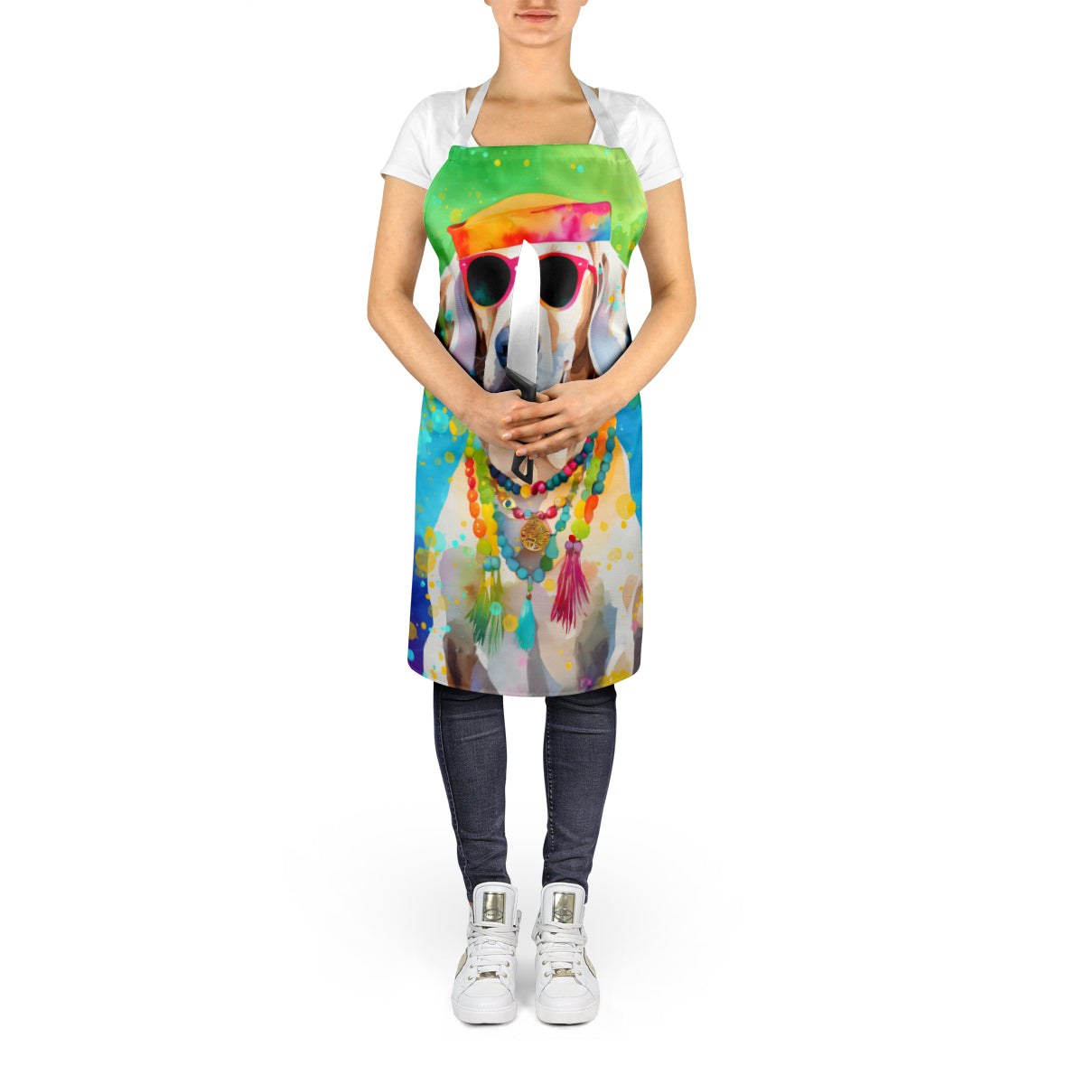 Weimaraner Hippie Dawg Apron Cooking Kitchen Server Baking Crafts Gardening for Adult Women Men, Unisex, Large, Multicolor