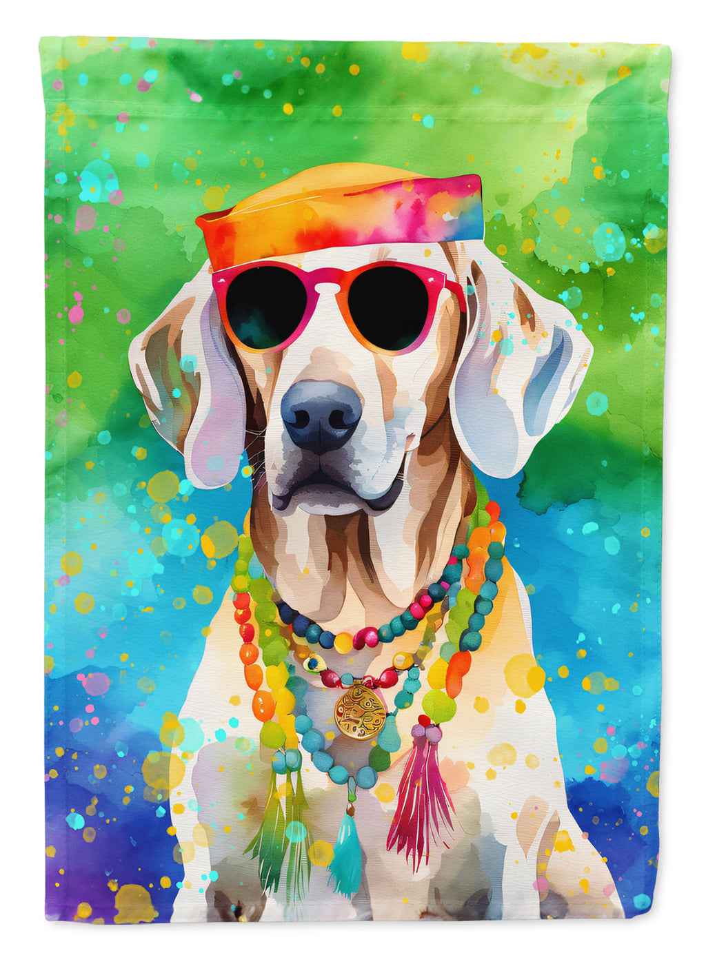 Weimaraner Hippie Dawg House Flag 28x40 Porch Sleeve Pole Decorative Outside Yard Banner Artwork Wall Hanging, Polyester