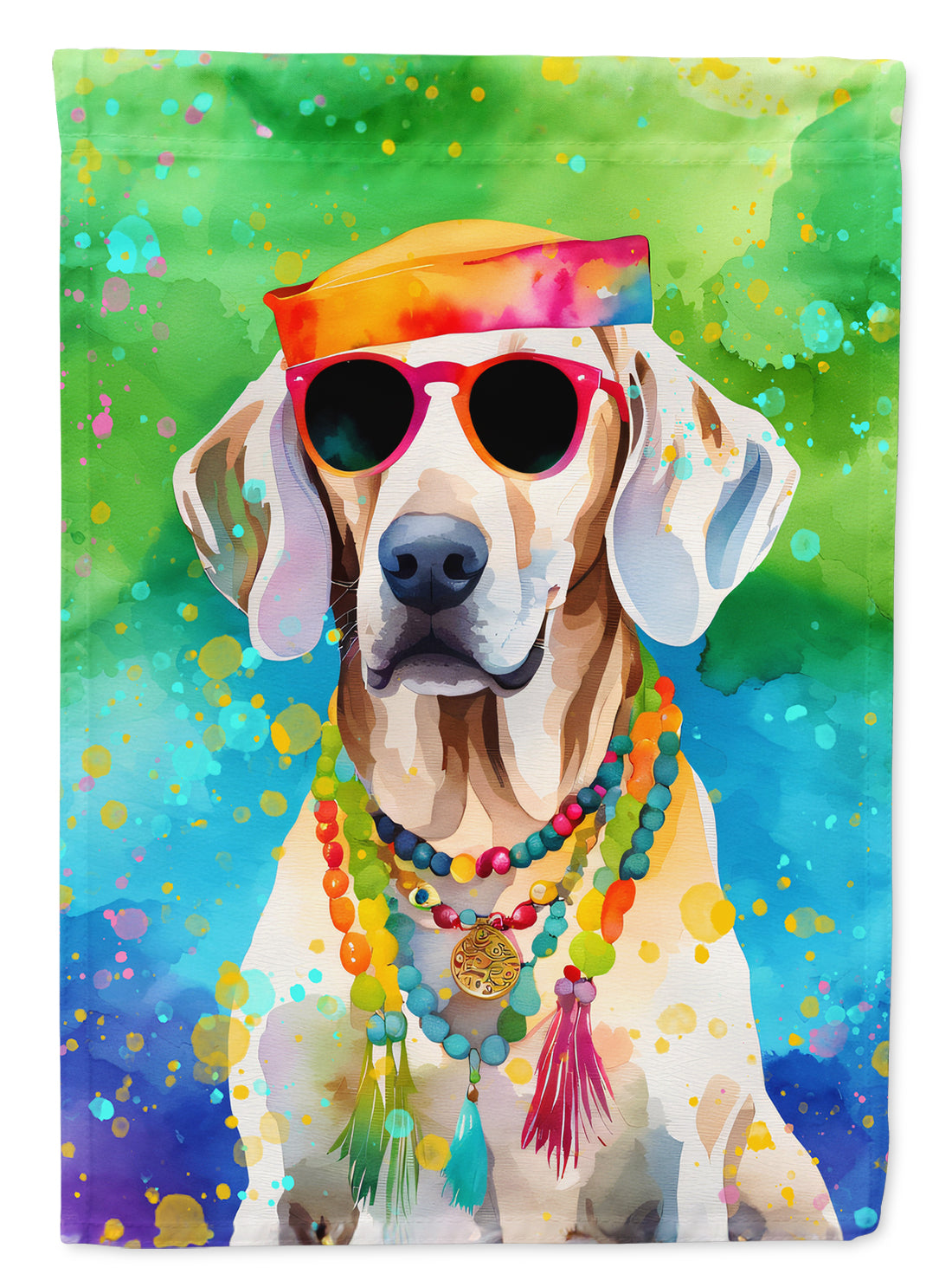 Weimaraner Hippie Dawg House Flag 28x40 Porch Sleeve Pole Decorative Outside Yard Banner Artwork Wall Hanging, Polyester