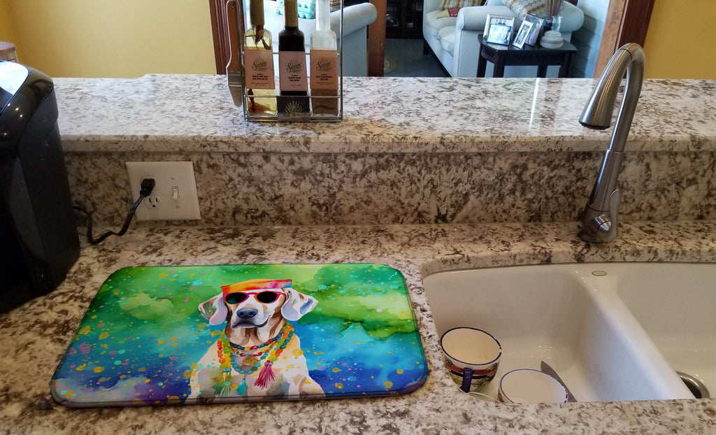 Weimaraner Hippie Dawg Dish Drying Mat Absorbent Dish Drying Mat Pad for Kitchen Counter Dish Drainer Mat for Countertop, 14 x 21", Multicolor
