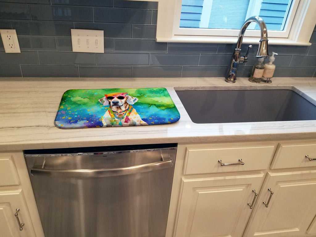 Weimaraner Hippie Dawg Dish Drying Mat Absorbent Dish Drying Mat Pad for Kitchen Counter Dish Drainer Mat for Countertop, 14 x 21", Multicolor