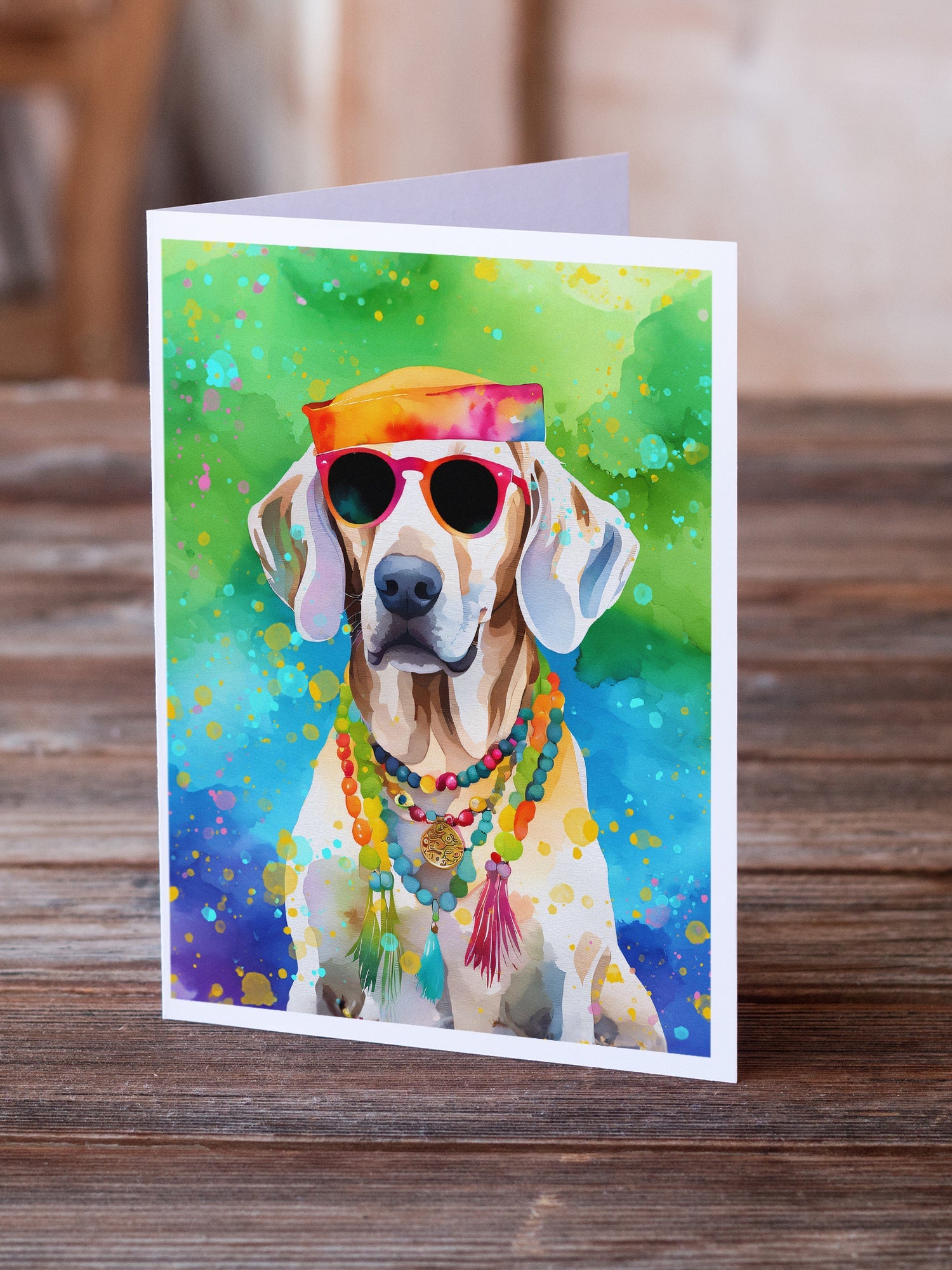 Weimaraner Hippie Dawg Greeting Cards Pack of 8 Blank Cards with Envelopes Whimsical A7 Size 5x7