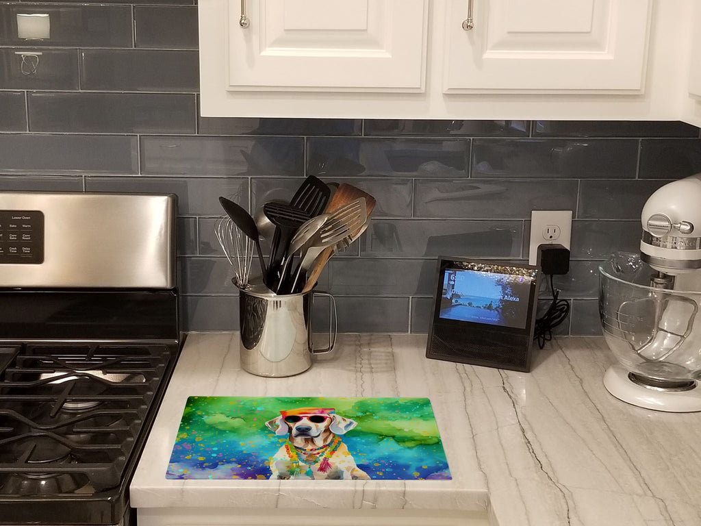 Weimaraner Hippie Dawg Cutting Board Tempered Glass Kitchen Cutting Surface, Heat Resistant Chopping, Non-Slip Feet, Food Prep & Serving
