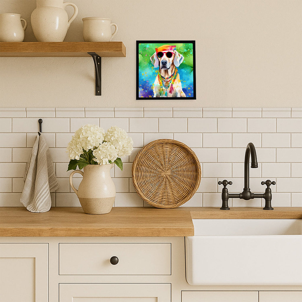 Weimaraner Hippie Dawg Framed Metal Print Bathroom, Kitchen, Office, Home Decor Wall Art Ready to Hang, Square, 8X8