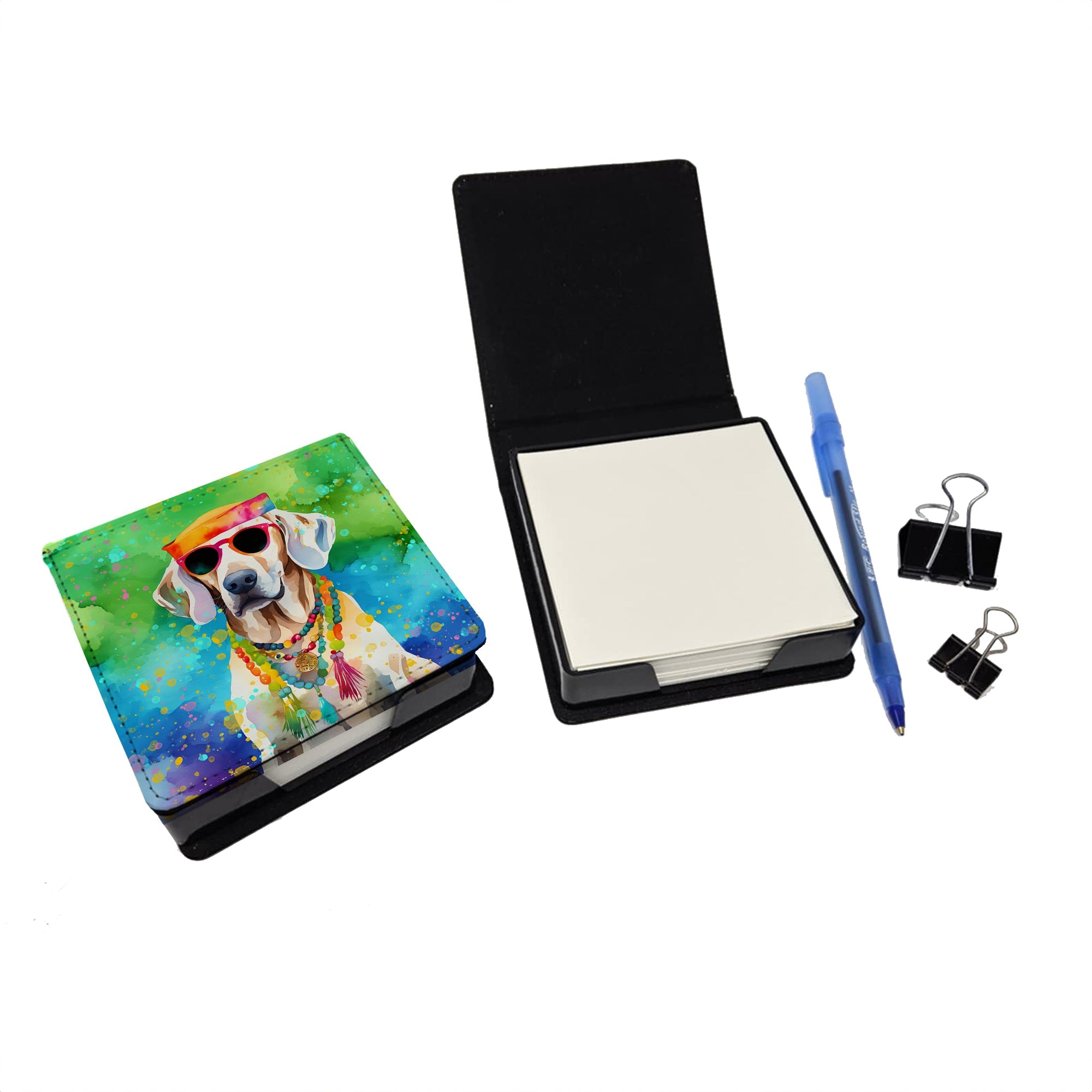 Weimaraner Hippie Dawg PU Leather Note Paper Holder with Artist-Designed Cover, Desk Accessory, Office Gift