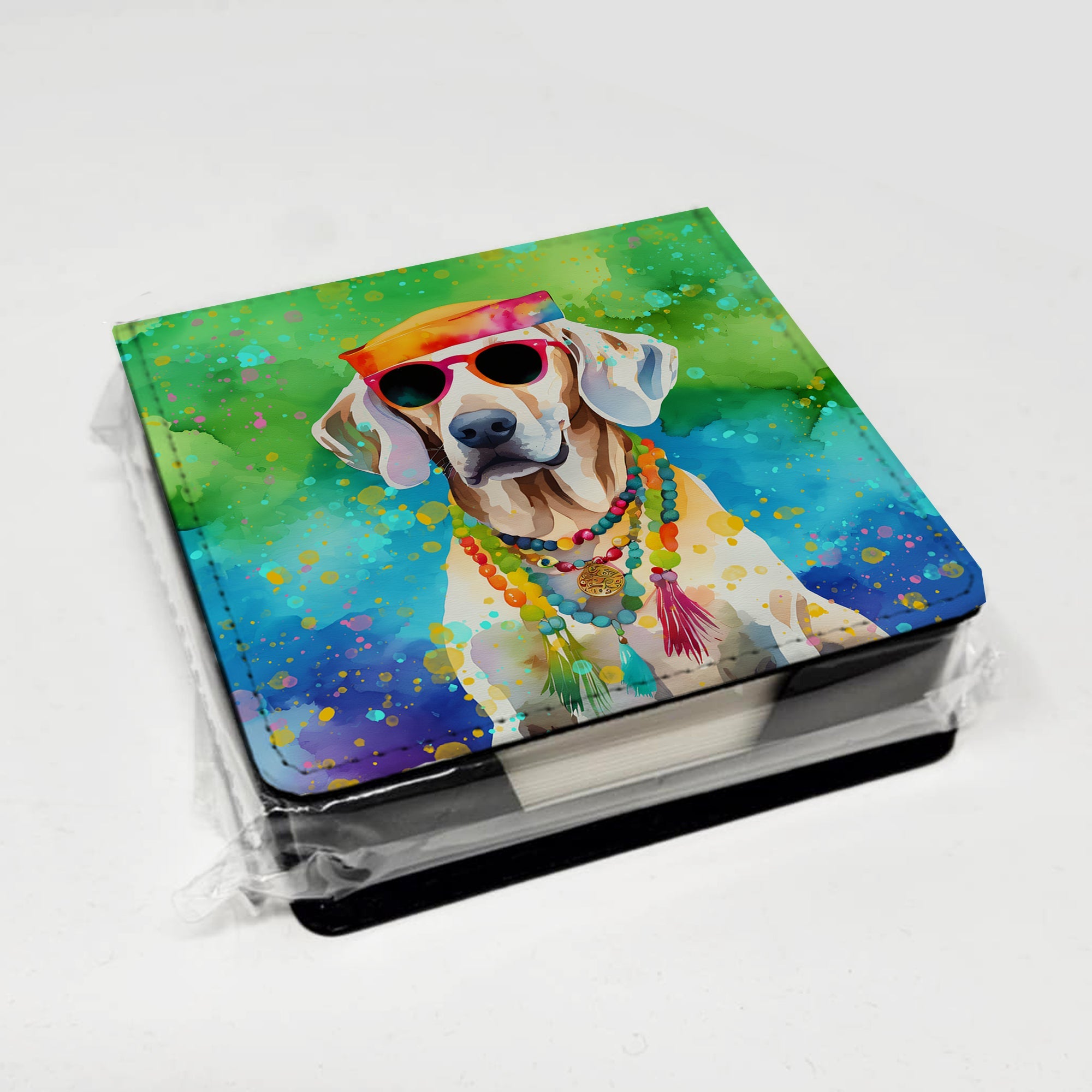 Weimaraner Hippie Dawg PU Leather Note Paper Holder with Artist-Designed Cover, Desk Accessory, Office Gift