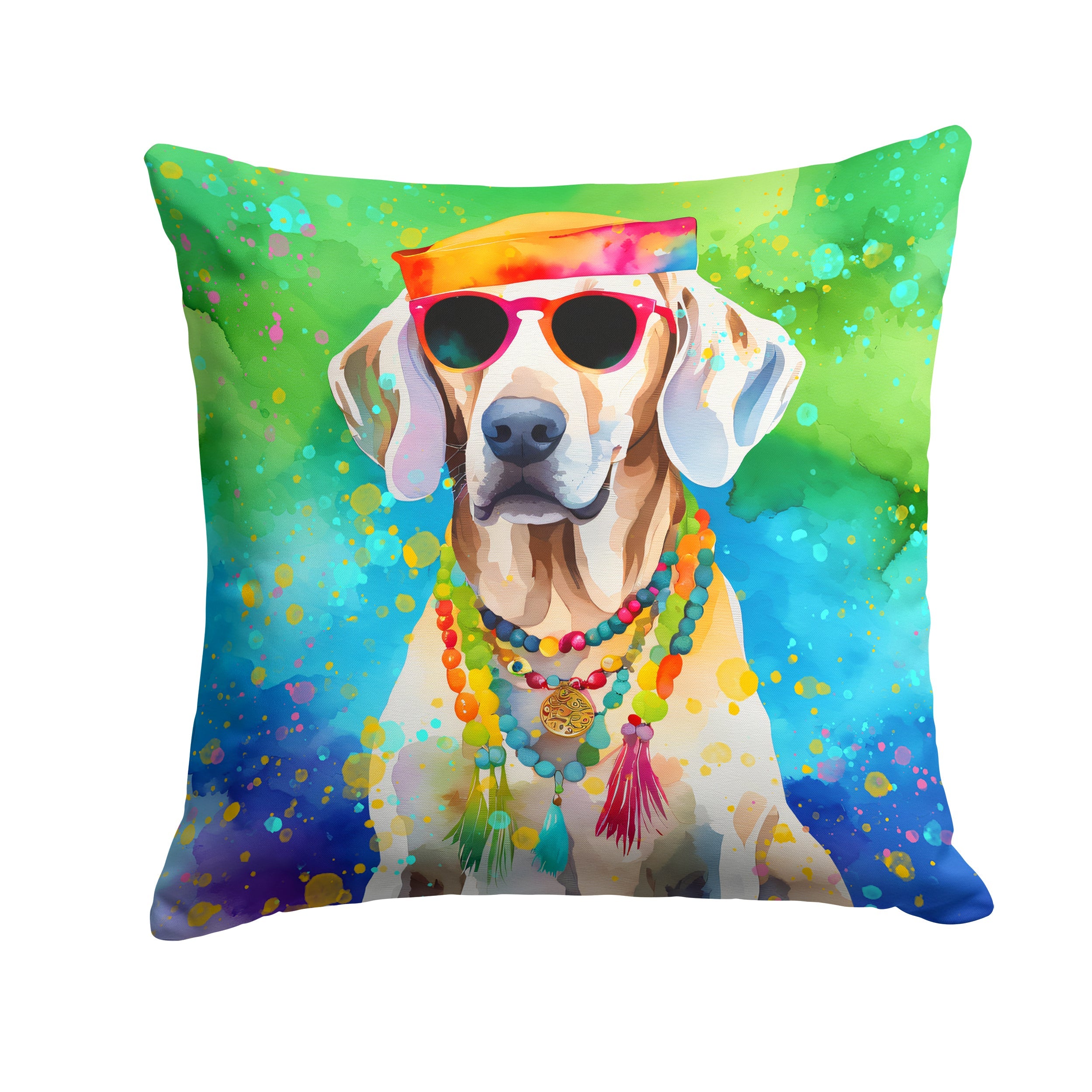Weimaraner Hippie Dawg Decorative Throw Pillow 14x14 Indoor Outdoor Accent Cushion, Fabric Cover with Insert for Sofa, Bed, Porch & Living Room
