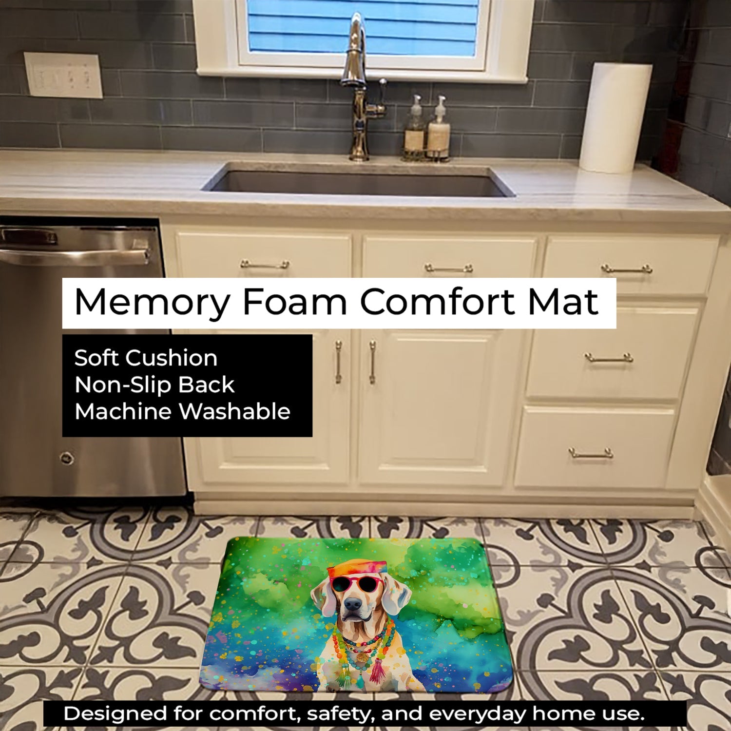 Weimaraner Hippie Dawg Memory Foam Kitchen Mat Machine Washable Anti-Fatigue Cushion Comfort Bath or Kitchen Rug
