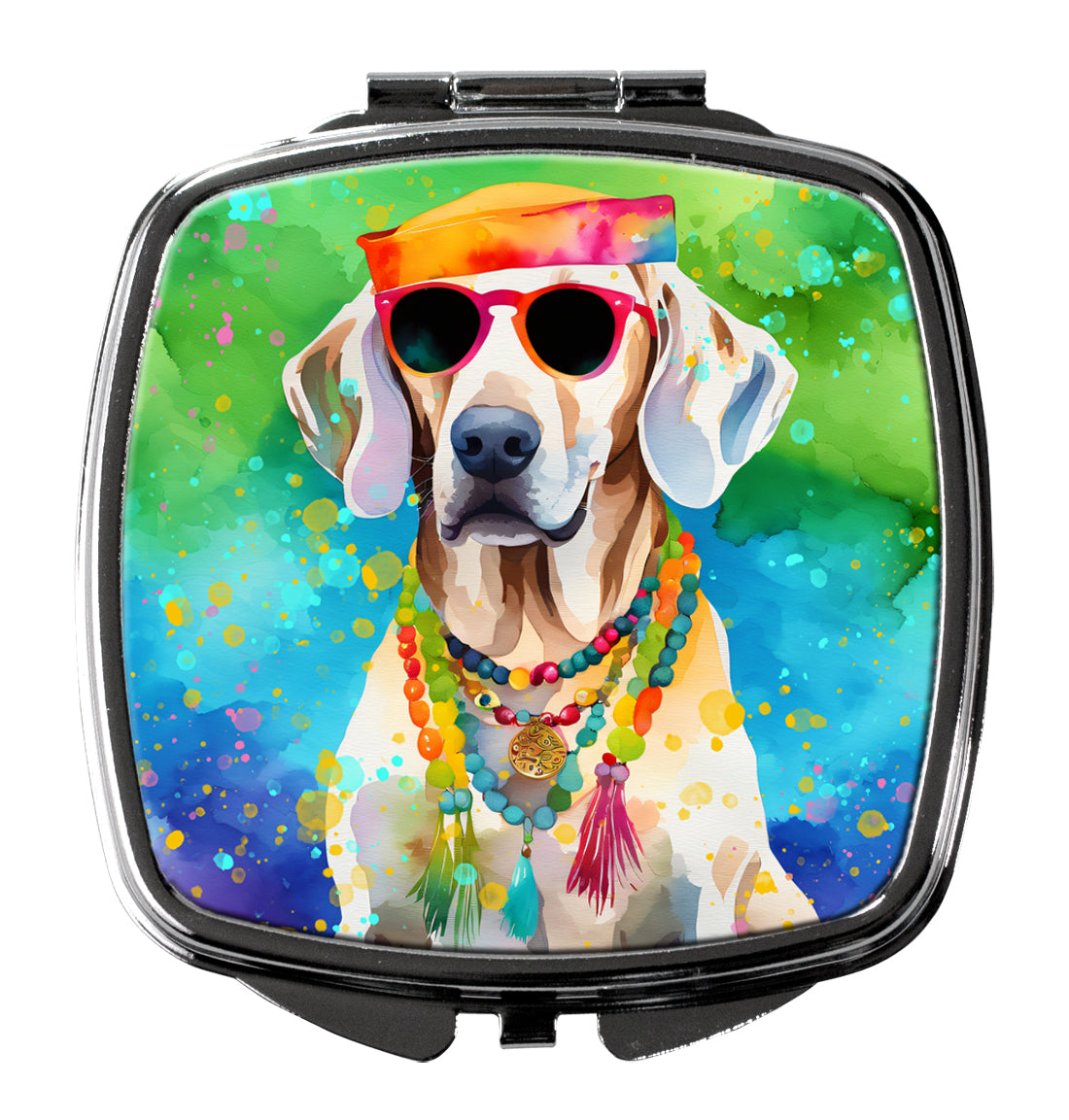 Weimaraner Hippie Dawg Compact Mirror Decorative Travel Makeup Mirror for Women Girls Gifts Pocket Makeup Mirror Folding Handheld