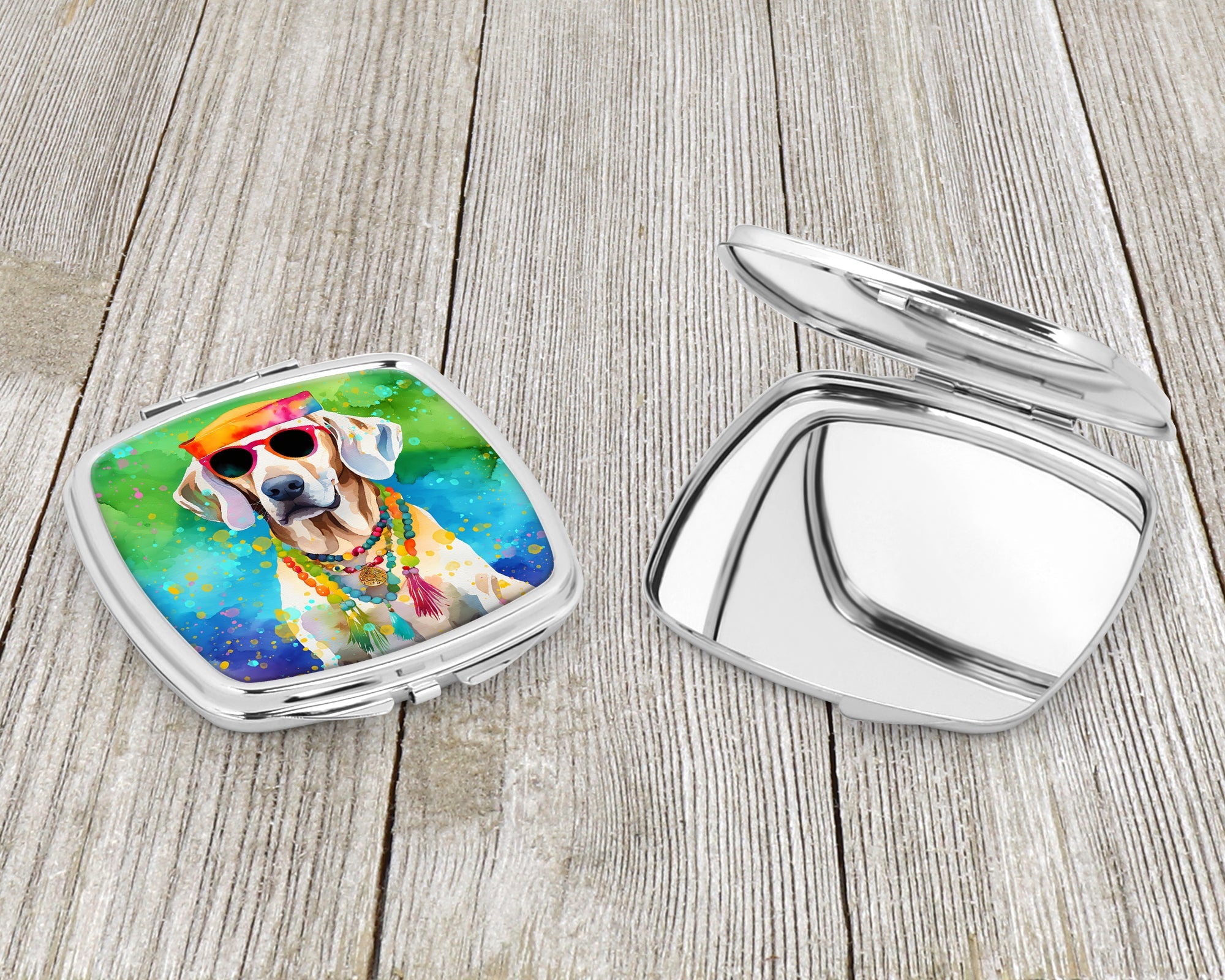 Weimaraner Hippie Dawg Compact Mirror Decorative Travel Makeup Mirror for Women Girls Gifts Pocket Makeup Mirror Folding Handheld