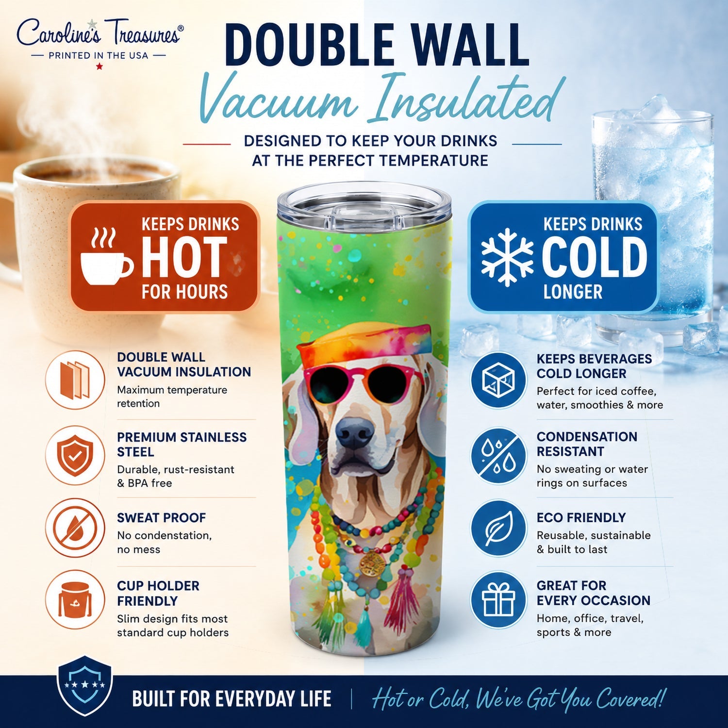 Weimaraner Hippie Dawg Stainless Steel Skinny Tumbler 20 oz Vacuum Double Walled Reusable Insulated Travel Cup