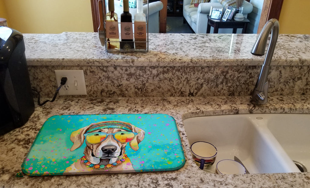 Weimaraner Hippie Dawg Dish Drying Mat Absorbent Dish Drying Mat Pad for Kitchen Counter Dish Drainer Mat for Countertop, 14 x 21", Multicolor