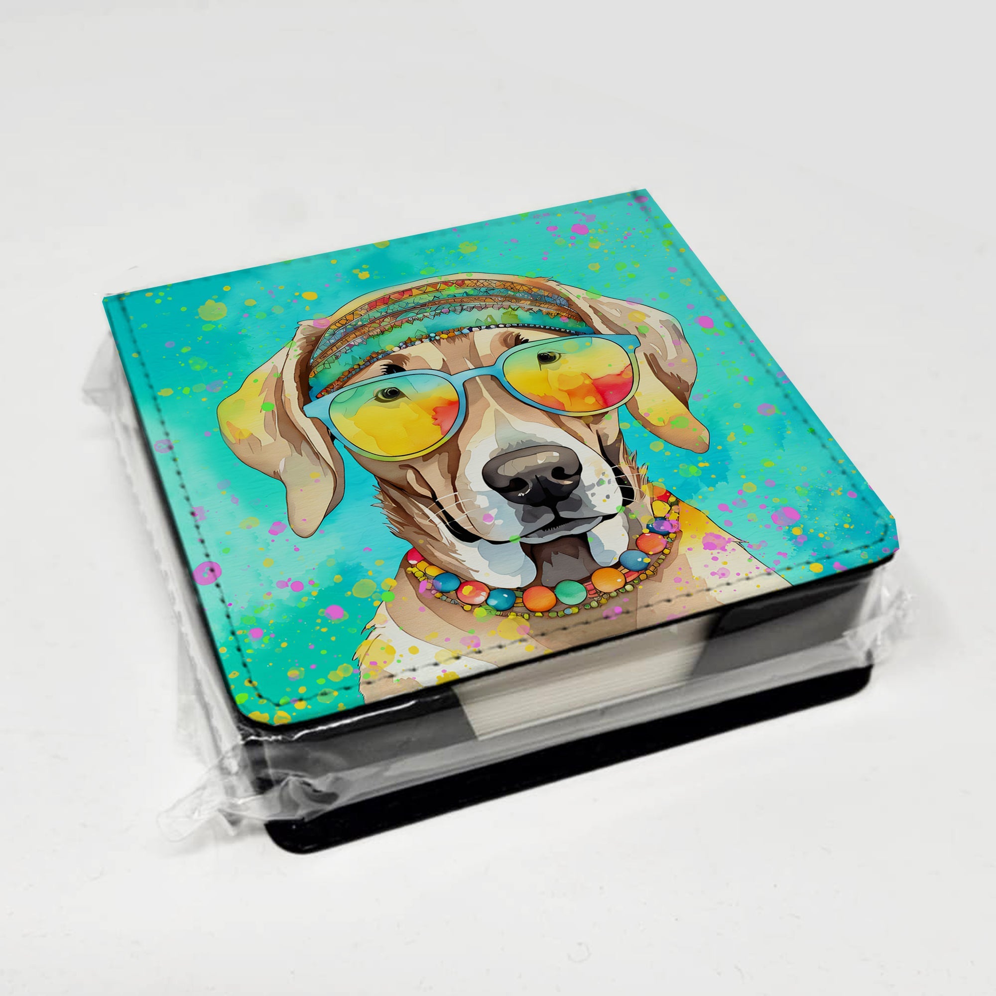 Weimaraner Hippie Dawg PU Leather Note Paper Holder with Artist-Designed Cover, Desk Accessory, Office Gift