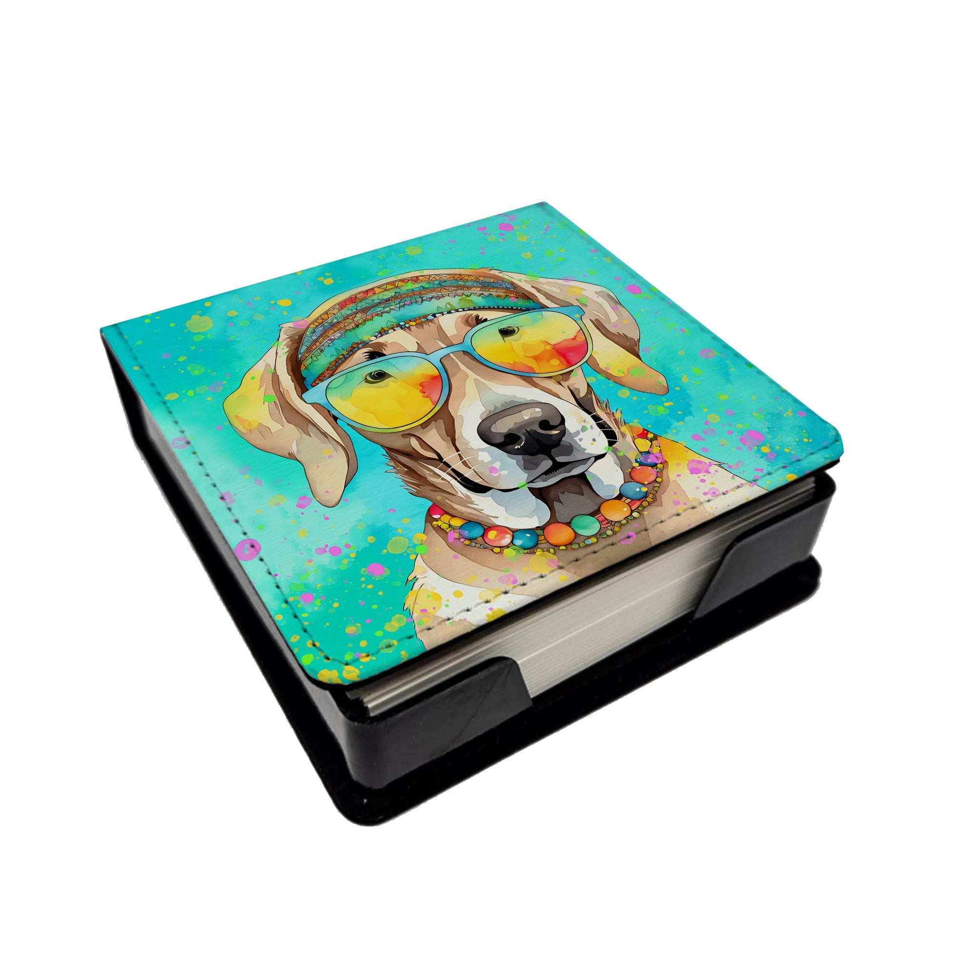 Weimaraner Hippie Dawg PU Leather Note Paper Holder with Artist-Designed Cover, Desk Accessory, Office Gift