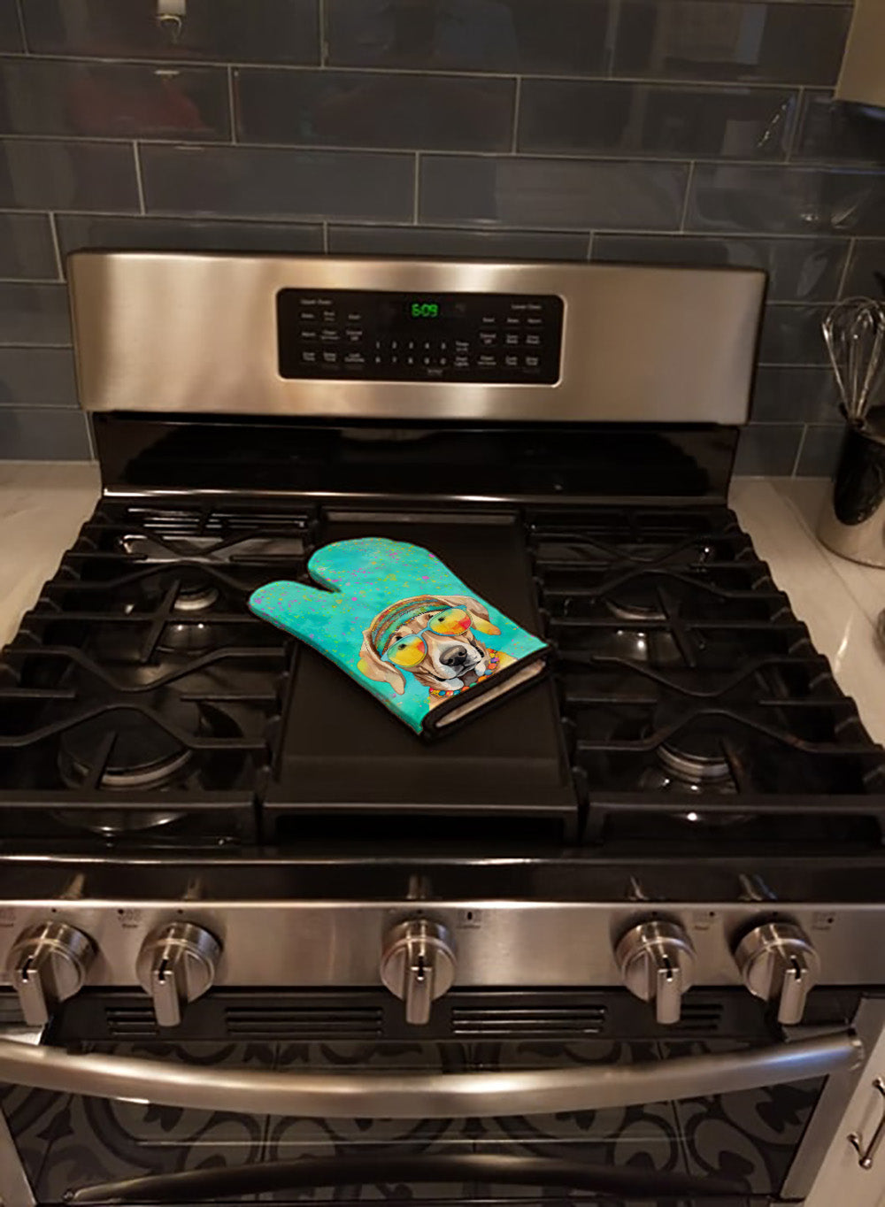 Weimaraner Hippie Dawg Oven Mitt Heat Resistant Thick Oven Mitt for Hot Pans and Oven, Kitchen Mitt Protect Hands, Cooking Baking Glove