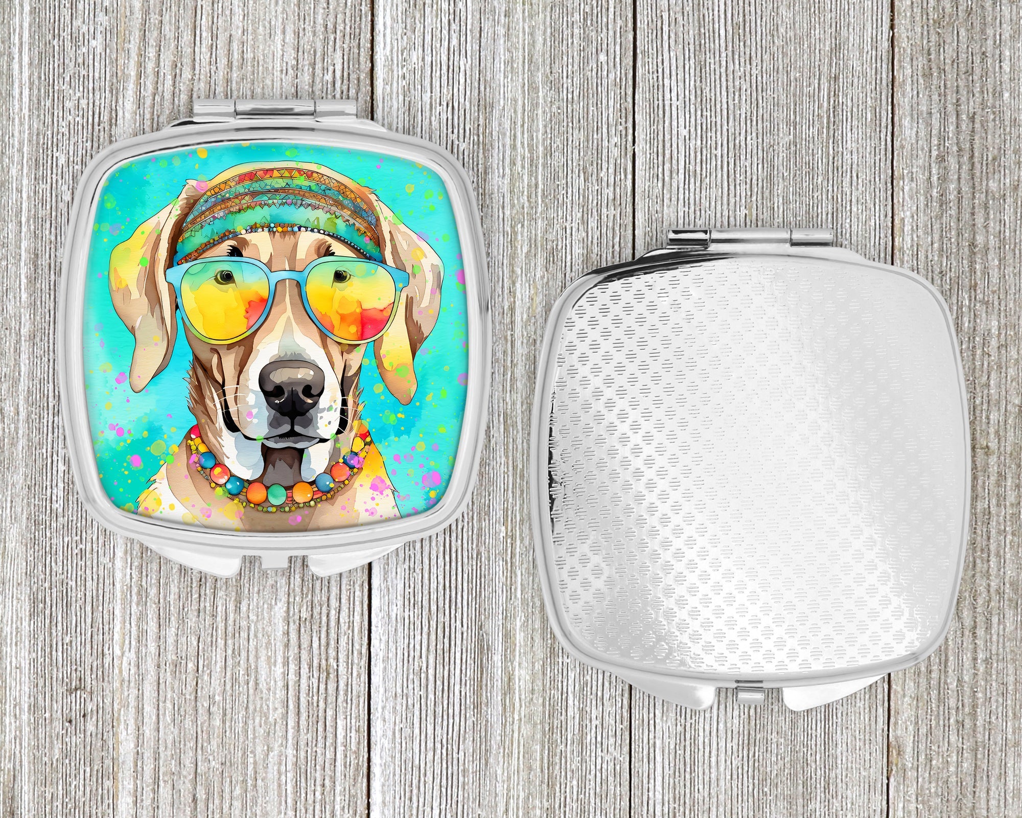 Weimaraner Hippie Dawg Compact Mirror Decorative Travel Makeup Mirror for Women Girls Gifts Pocket Makeup Mirror Folding Handheld