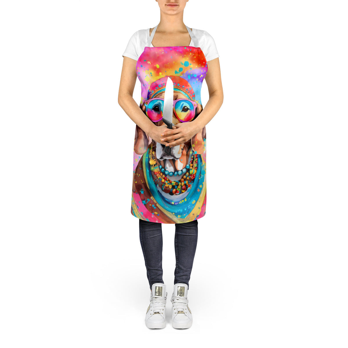 Weimaraner Hippie Dawg Apron Cooking Kitchen Server Baking Crafts Gardening for Adult Women Men, Unisex, Large, Multicolor