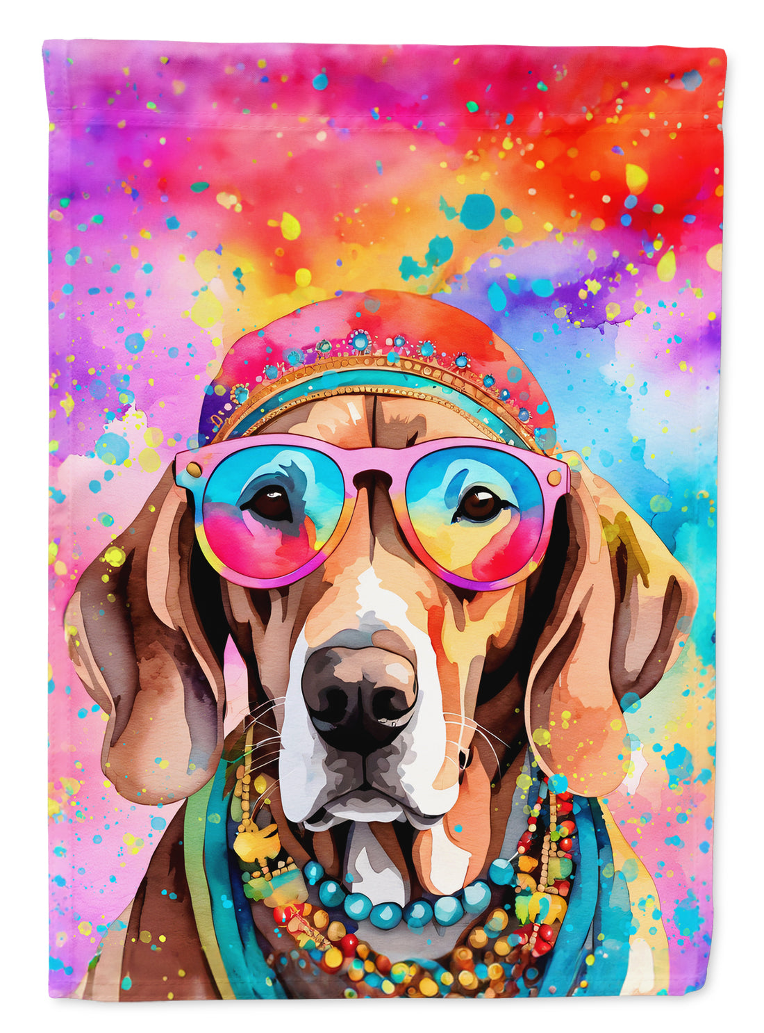 Weimaraner Hippie Dawg House Flag 28x40 Porch Sleeve Pole Decorative Outside Yard Banner Artwork Wall Hanging, Polyester