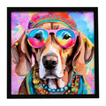 Weimaraner Hippie Dawg Framed Metal Print Bathroom, Kitchen, Office, Home Decor Wall Art Ready to Hang, Square, 8X8