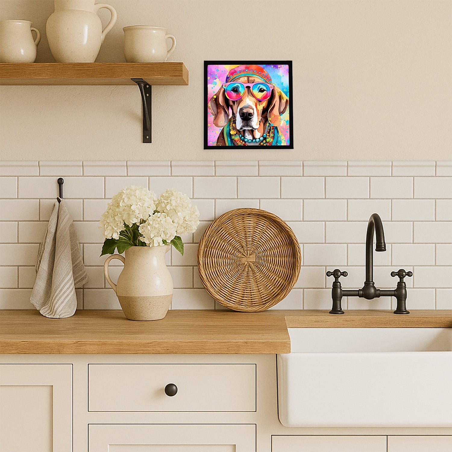 Weimaraner Hippie Dawg Framed Metal Print Bathroom, Kitchen, Office, Home Decor Wall Art Ready to Hang, Square, 8X8