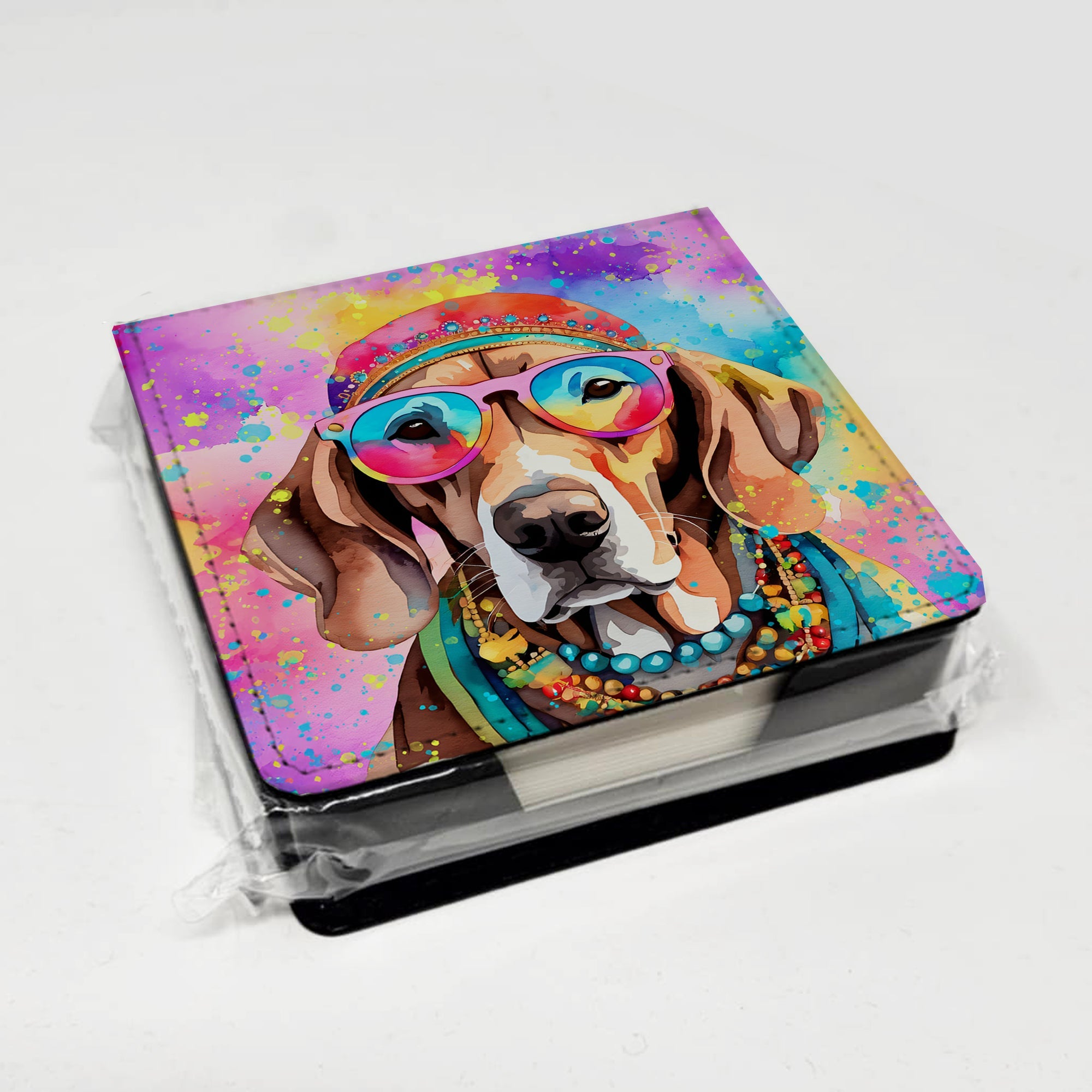 Weimaraner Hippie Dawg PU Leather Note Paper Holder with Artist-Designed Cover, Desk Accessory, Office Gift