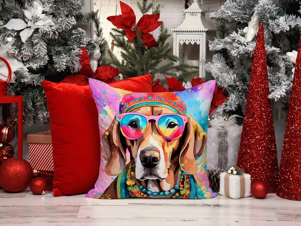 Weimaraner Hippie Dawg Decorative Throw Pillow 14x14 Indoor Outdoor Accent Cushion, Fabric Cover with Insert for Sofa, Bed, Porch & Living Room
