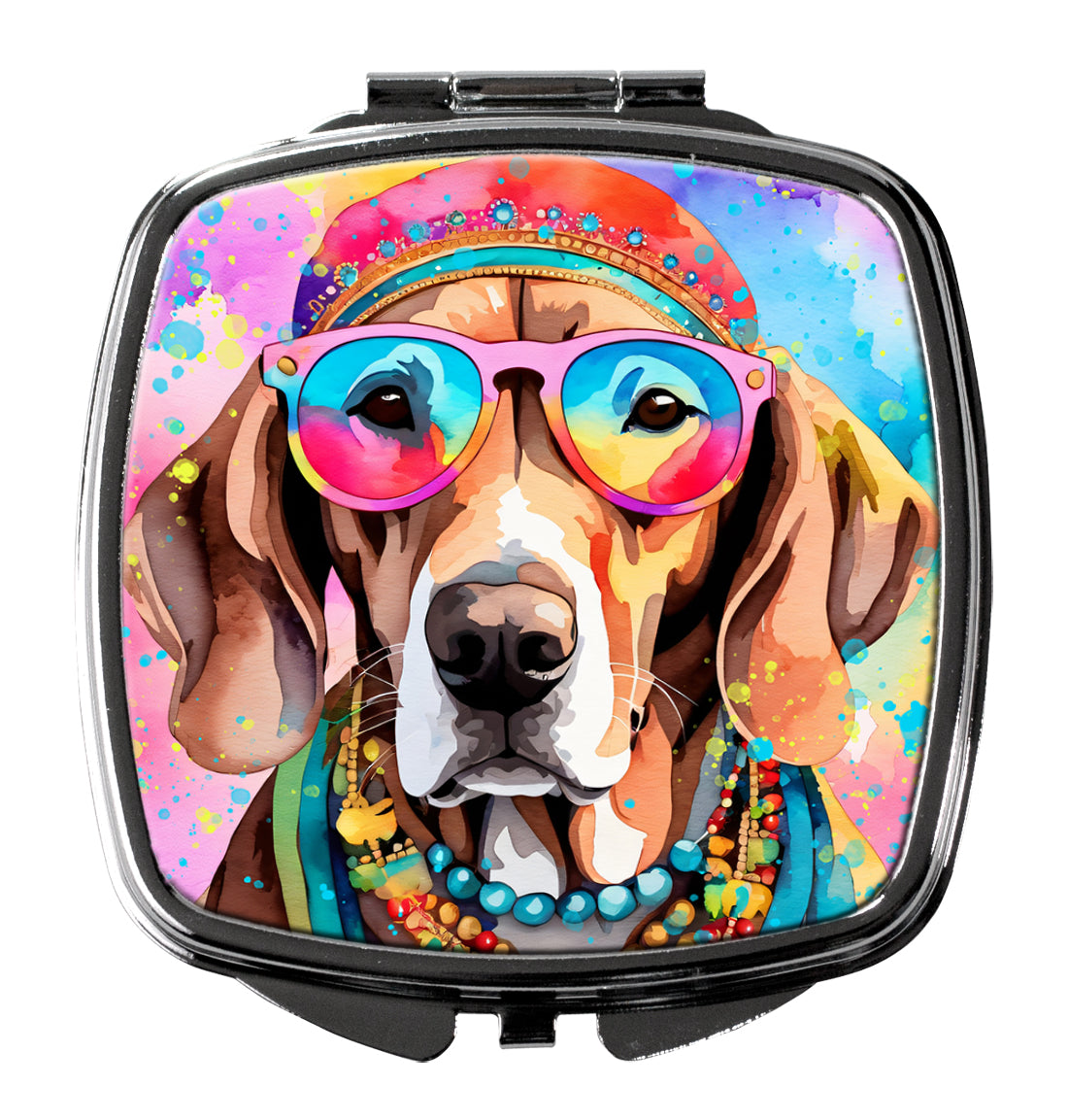Weimaraner Hippie Dawg Compact Mirror Decorative Travel Makeup Mirror for Women Girls Gifts Pocket Makeup Mirror Folding Handheld