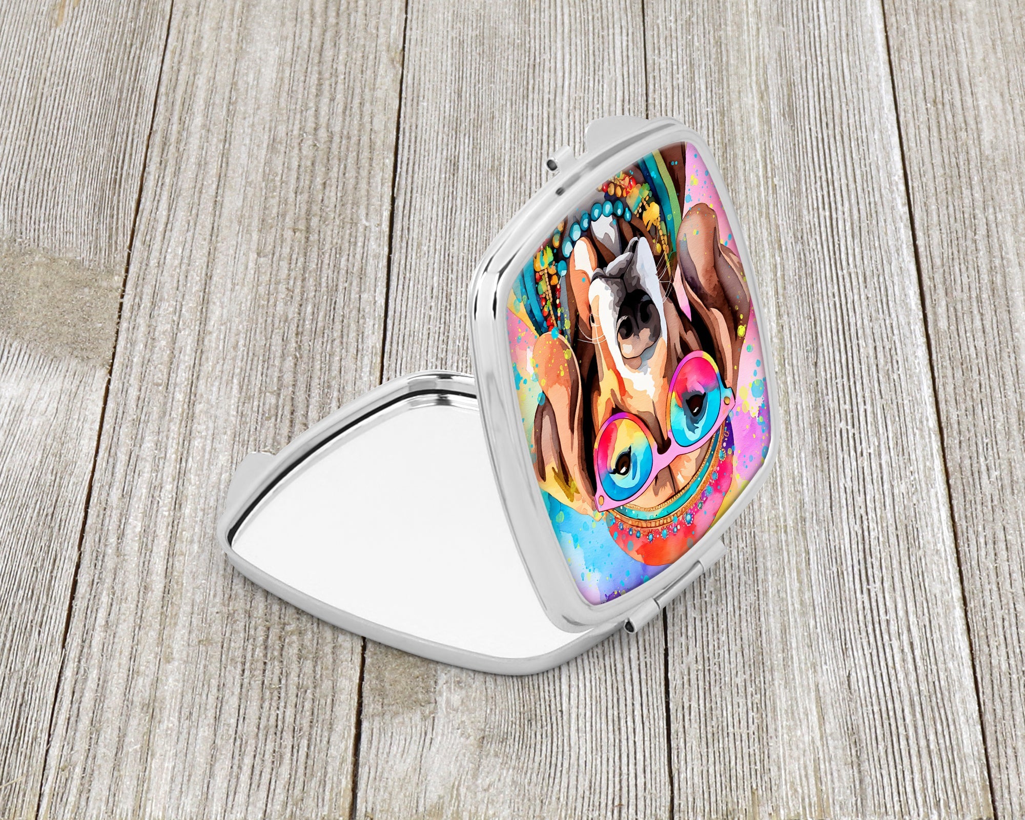 Weimaraner Hippie Dawg Compact Mirror Decorative Travel Makeup Mirror for Women Girls Gifts Pocket Makeup Mirror Folding Handheld