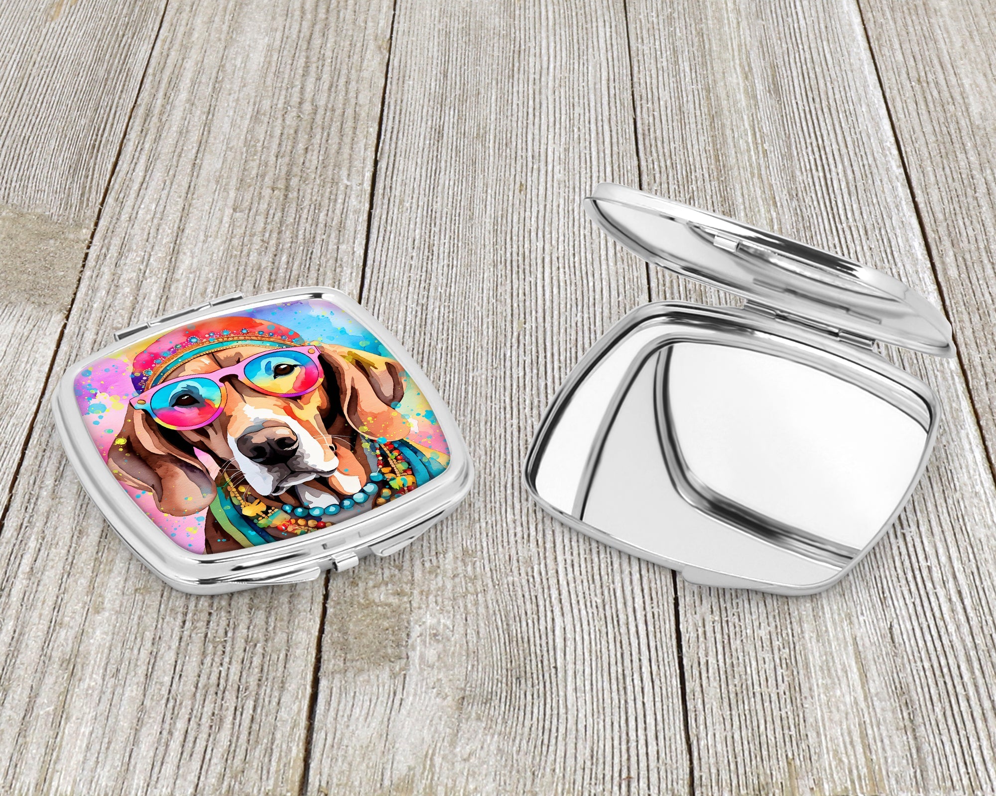 Weimaraner Hippie Dawg Compact Mirror Decorative Travel Makeup Mirror for Women Girls Gifts Pocket Makeup Mirror Folding Handheld