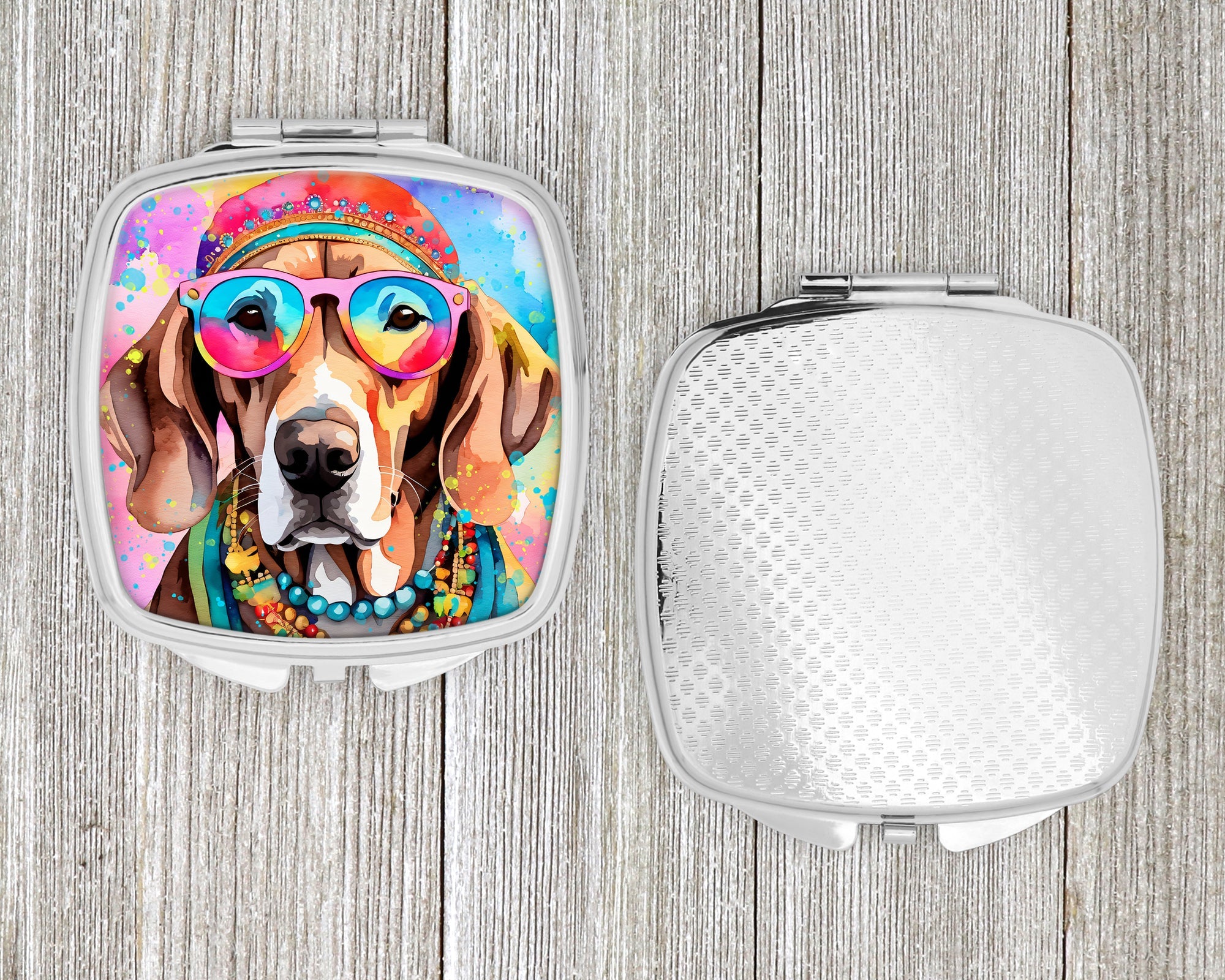 Weimaraner Hippie Dawg Compact Mirror Decorative Travel Makeup Mirror for Women Girls Gifts Pocket Makeup Mirror Folding Handheld