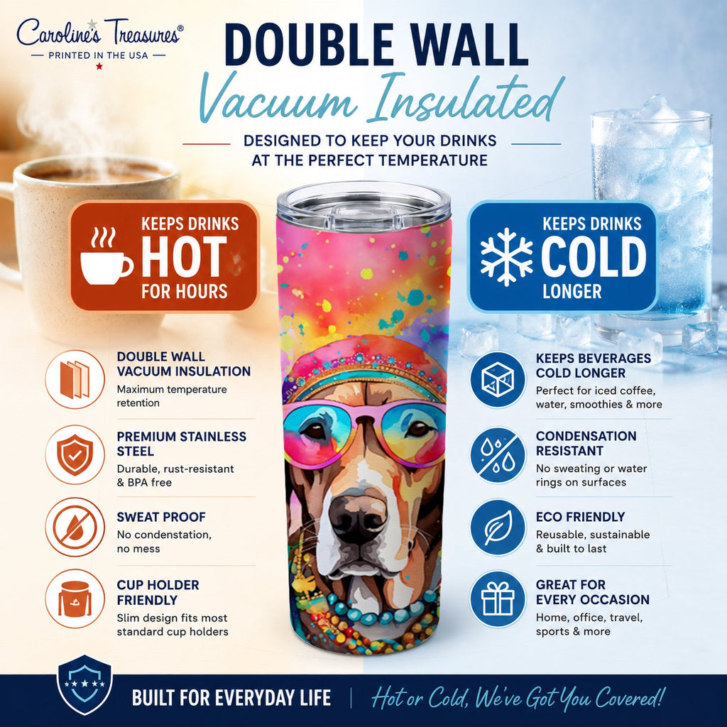 Weimaraner Hippie Dawg Stainless Steel Skinny Tumbler 20 oz Vacuum Double Walled Reusable Insulated Travel Cup