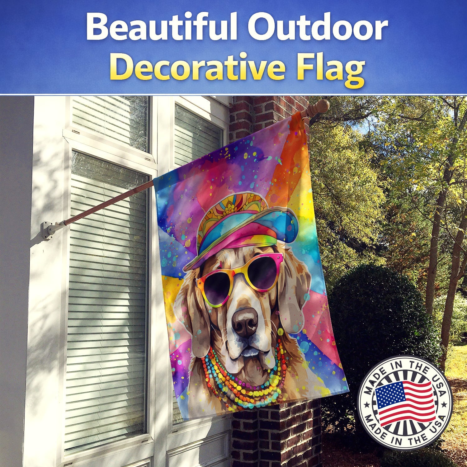 Weimaraner Hippie Dawg House Flag 28x40 Porch Sleeve Pole Decorative Outside Yard Banner Artwork Wall Hanging, Polyester