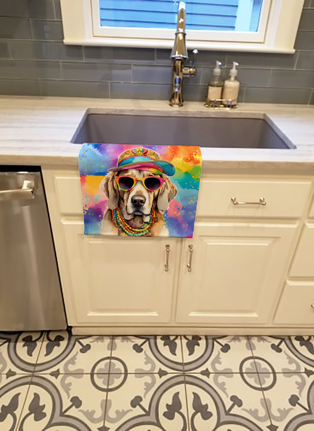 Weimaraner Hippie Dawg Kitchen Towel Velour Plush Front and Cotton Loop Back Machine Washable