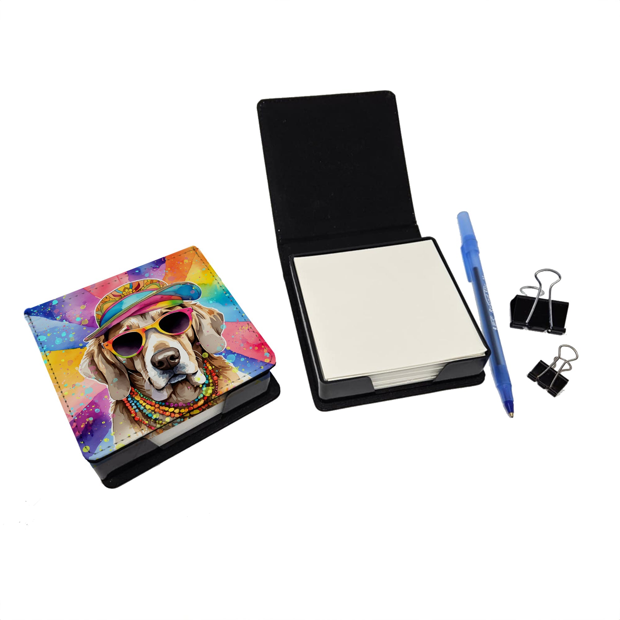 Weimaraner Hippie Dawg PU Leather Note Paper Holder with Artist-Designed Cover, Desk Accessory, Office Gift
