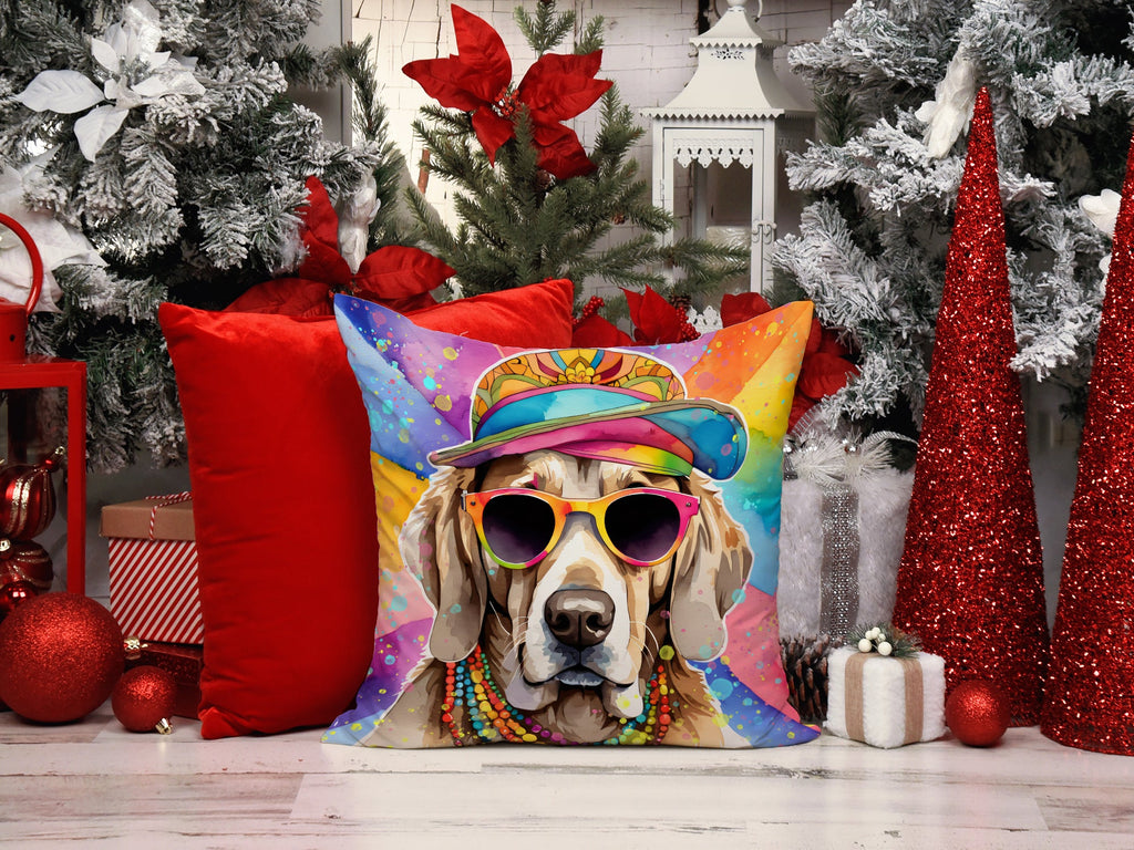 Weimaraner Hippie Dawg Decorative Throw Pillow 14x14 Indoor Outdoor Accent Cushion, Fabric Cover with Insert for Sofa, Bed, Porch & Living Room