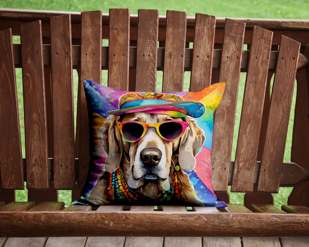 Weimaraner Hippie Dawg Decorative Throw Pillow 14x14 Indoor Outdoor Accent Cushion, Fabric Cover with Insert for Sofa, Bed, Porch & Living Room