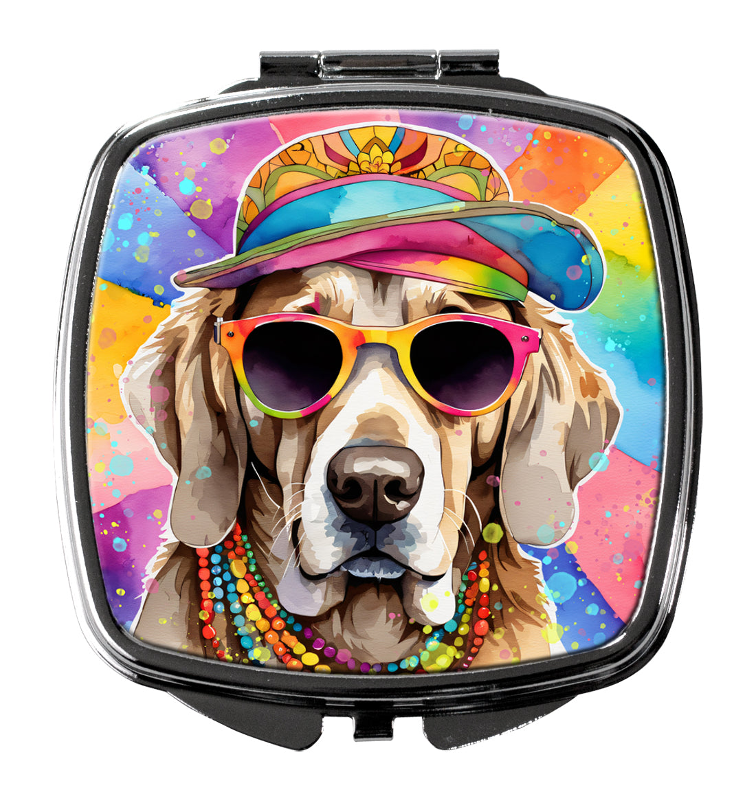 Weimaraner Hippie Dawg Compact Mirror Decorative Travel Makeup Mirror for Women Girls Gifts Pocket Makeup Mirror Folding Handheld